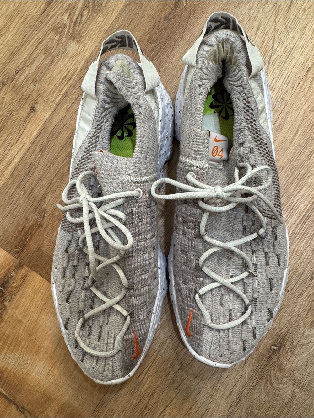 Nike Kids Light Beige Knit Slip-On Sneakers with Orange Swoosh